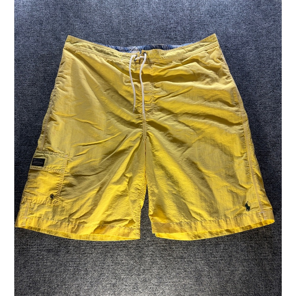 Polo Ralph Lauren Mens Yellow Swim Trunks Cargo Board Shorts XXL Mesh Lining